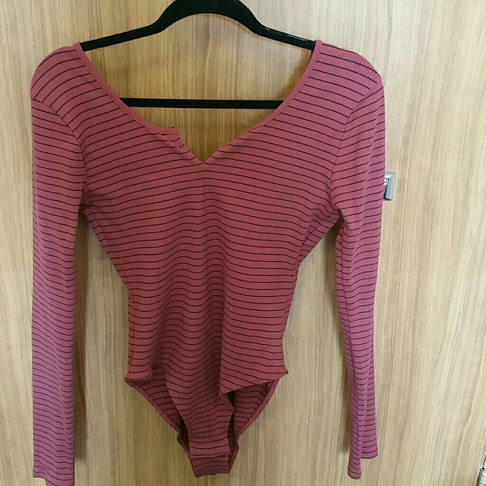 Pink and navy blue striped body suit
